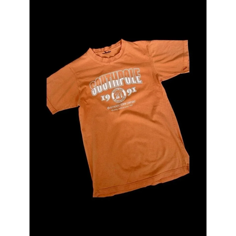 Vintage 90's Southpole Shirt Medium Orange Spellout Logo Hip‎ Hop Y2K Skater